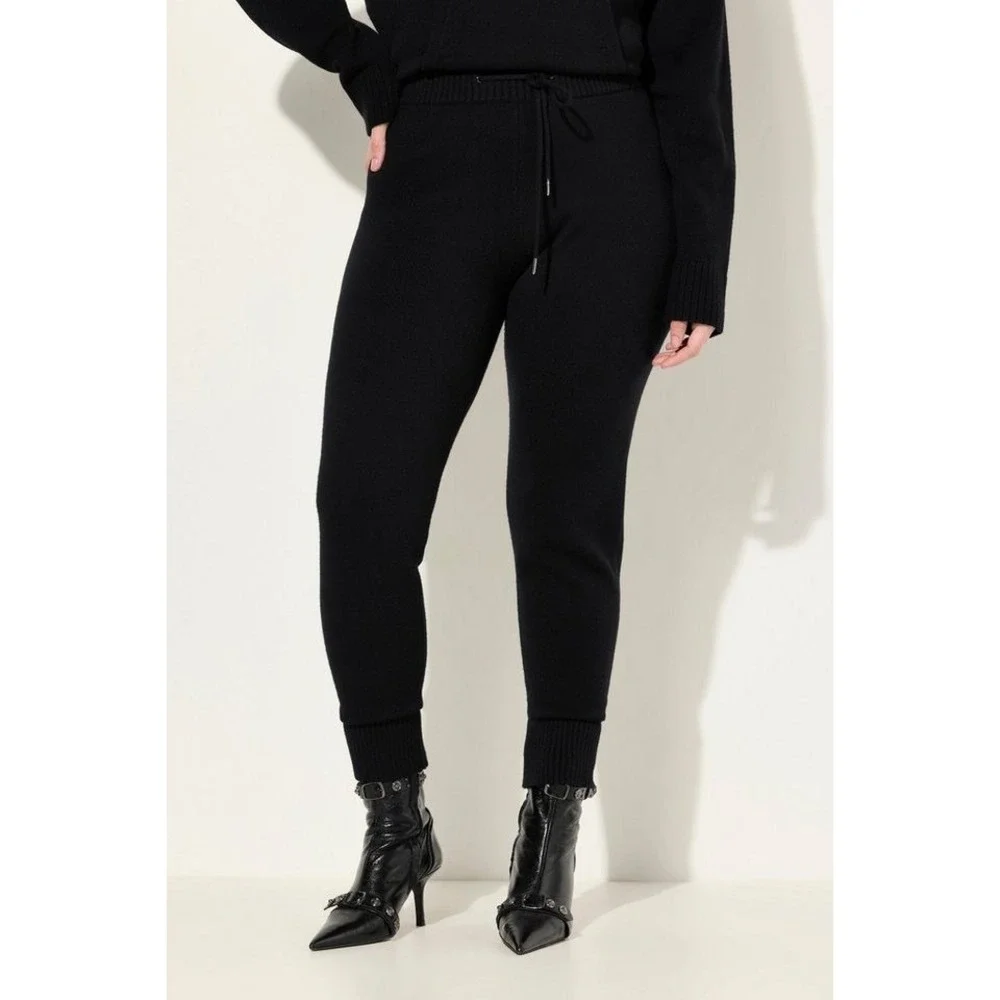 NWT Ulla Popken Womens Black Knit Jogger Pants Drawstring Ribbed Cuff Plus 24/26